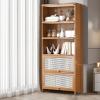 CraftThink Wooden Bookshelf, 5 Tier Bamboo Light Brown Bookshelf Modern Standard Bookcase Rectangle Shelves with Doors for Bedroom,Office,Kitchen,Living Room (27.6" L x 13" D x 67.5" H) view 1