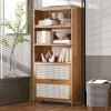 CraftThink Wooden Bookshelf, 5 Tier Bamboo Light Brown Bookshelf Modern Standard Bookcase Rectangle Shelves with Doors for Bedroom,Office,Kitchen,Living Room (27.6" L x 13" D x 67.5" H) view 3