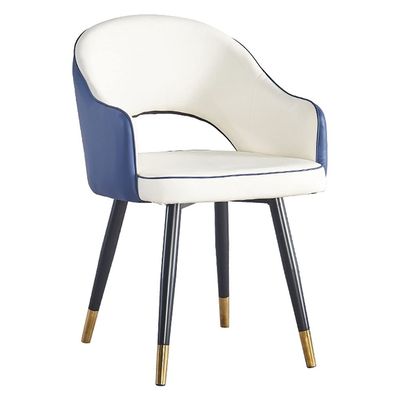 WKWKW Kitchen Light Luxury Nordic Dining Chairs Modern Living Dining Room Accent Arm Chairs Water Proof PU Leather Side Chair with Metal Legs(White+Blue)