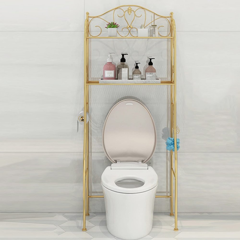 Fadiadem Bathroom Organizer Over The Toilet Storage, Freestanding Above Toilet Rack with Hooks and Toilet Paper Rack, Bathroom Shelves Over Toilet Shelf, Bathroom Space Saver Metal Shelving Unit