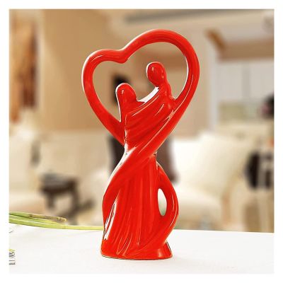 Modern Ceramic Love Statue Ornaments, Romantic Couple Art Sculpture, Wedding Anniversary Couple Figurine for Home Living Room Bedroom Decor (Color : Red)