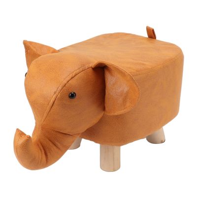 Animal Footstools, Lovely Cartoon Foot Stool Innovative Elephant Upholstered Footstool and Ottomans for Nursery Bedroom Play Room (Orange)