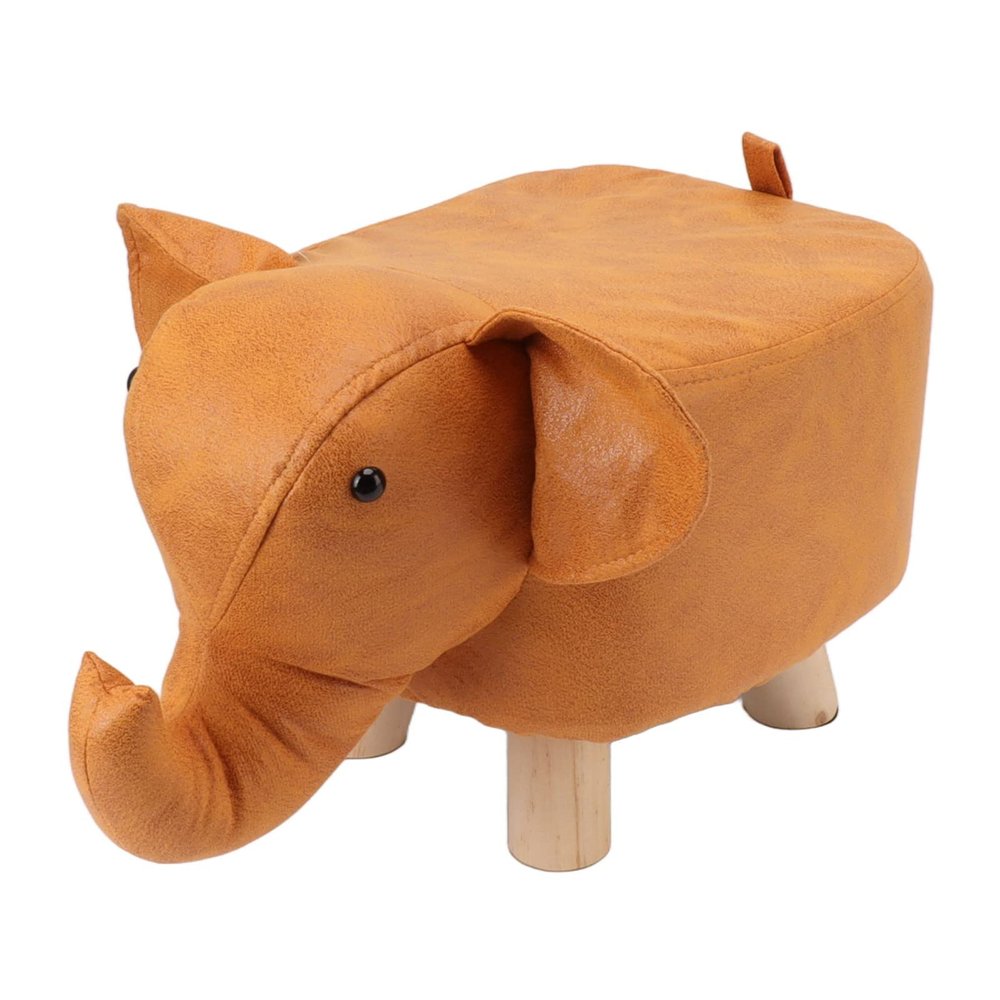 Animal Footstools, Lovely Cartoon Foot Stool Innovative Elephant Upholstered Footstool and Ottomans for Nursery Bedroom Play Room (Orange)