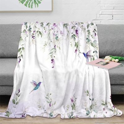 Abstract Eucalyptus Hummingbird Throw Blanket for Couch - Watercolor Purple Eucalyptus Floral Hummingbird Lightweight Soft Blankets and Throws for Sofa,50x60inch(127x152cm)