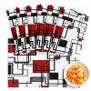Abstract Art Square Block Red Placemats Set of 6, Washable PVC Kitchen Table Mats, Modern Geometric Red Black Woven Vinyl Placemat for Dining Table view 1