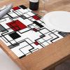Abstract Art Square Block Red Placemats Set of 6, Washable PVC Kitchen Table Mats, Modern Geometric Red Black Woven Vinyl Placemat for Dining Table view 2