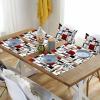 Abstract Art Square Block Red Placemats Set of 6, Washable PVC Kitchen Table Mats, Modern Geometric Red Black Woven Vinyl Placemat for Dining Table view 4