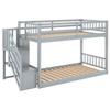 Twin Over Twin Floor Bunk Bed, Wooden Bunk Bed Frame with Storage Stair for Boys Girls Teens, Low Bunk Bed with Safety Guardrail, Modern Stairway Bunk Bed for Bedroom, No Box Spring Needed, Grey view 4