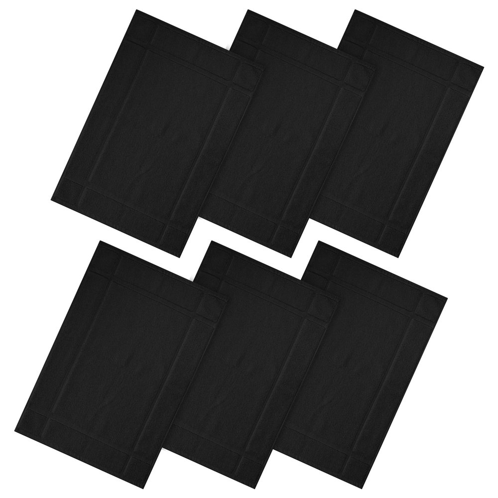 Ample Decor 100% Cotton Bath Mats 34 x 20 Inches, Quick Dry, 1350 GSM Banded Border Shower Bathroom Floor Mat, Not Bathroom Rug - Black Pack of 6
