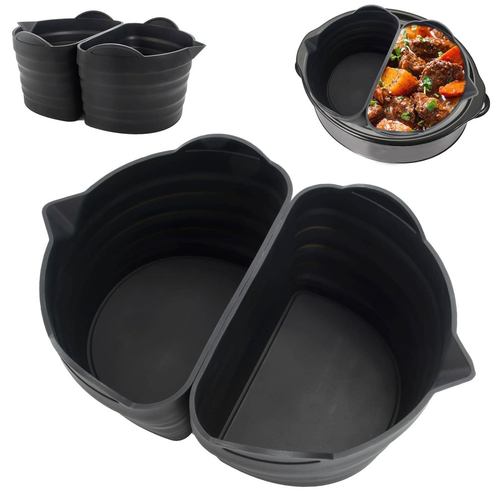 2 Pack Silicone Slow Cooker Divider Liner 6 QT, Reusable & Leakproof Divider Insert, Dishwasher Safe Cooking Liner