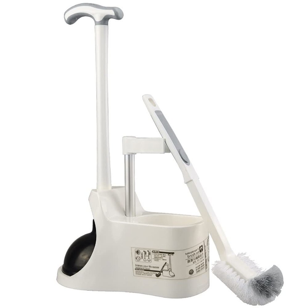2 in 1 Heavy Duty Toilet Plunger Set with Holder Stand Base, Toilet Plunger and Brush, Bowl Brush and Plunger Combo for Bathroom Cleaning