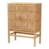 Baxton Studio Vivan Brown Rattan and Mahogany Wood 3-Shelf Storage Cabinet view 1