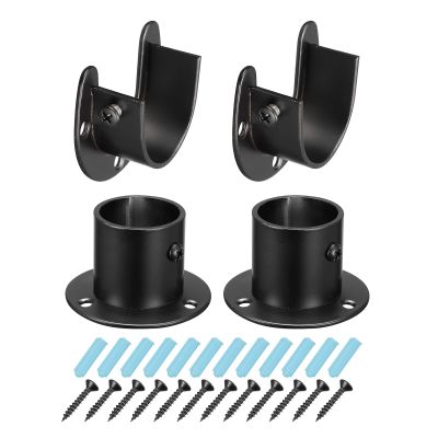 uxcell 1.28'' Dia Stainless Steel Closet Pole Sockets Closet End Supports Flange Rod Set with Screws for Bathroom Curtain, Set of 4, Black
