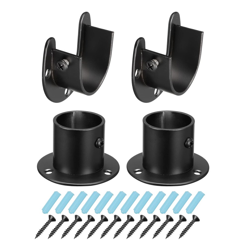 uxcell 1.28'' Dia Stainless Steel Closet Pole Sockets Closet End Supports Flange Rod Set with Screws for Bathroom Curtain, Set of 4, Black