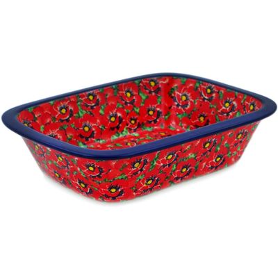 Polmedia Polish Pottery Rectangular Baker UNIKAT - Savvy Scarlet Pattern Handmade in Boleslawiec Poland by Ceramika Artystyczna + Certificate of Authenticity