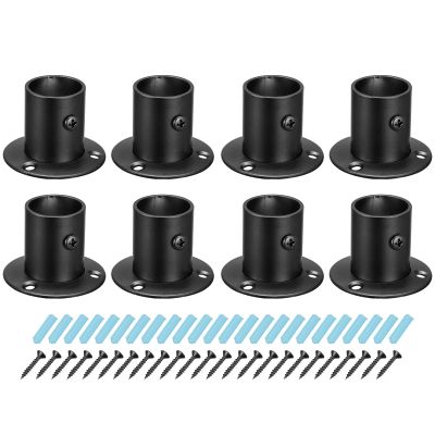 uxcell 1'' Dia Stainless Steel Pole Sockets Flange Rod Holder Bracket Support with Screws for Bathroom Closet Curtain, Set of 8, Black