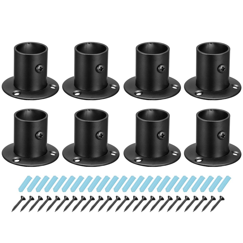 uxcell 1'' Dia Stainless Steel Pole Sockets Flange Rod Holder Bracket Support with Screws for Bathroom Closet Curtain, Set of 8, Black