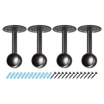 uxcell Rod Ceiling Mount Brackets with Screws, 0.76'' Stainless Steel Shower Curtain Closet Rod Holder, Wardrobe Pipe Lever Brackets, Black 4Pcs