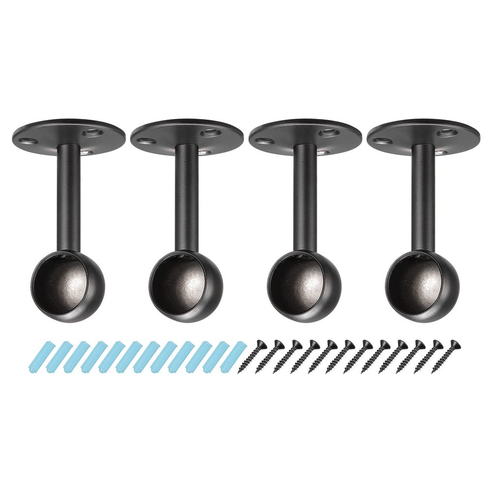 uxcell Rod Ceiling Mount Brackets with Screws, 0.76'' Stainless Steel Shower Curtain Closet Rod Holder, Wardrobe Pipe Lever Brackets, Black 4Pcs