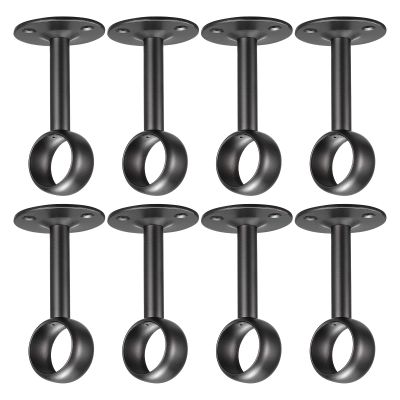 uxcell Curtain Rod Closet Holders, 1'' Stainless Steel Wardrobe Pipe Lever Bracket, Ceiling Brackets Holder, Black 8Pcs