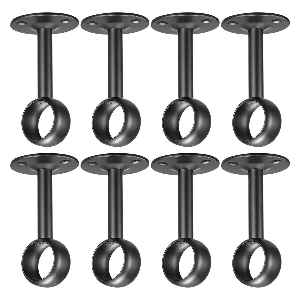 uxcell Curtain Rod Closet Holders, 1'' Stainless Steel Wardrobe Pipe Lever Bracket, Ceiling Brackets Holder, Black 8Pcs