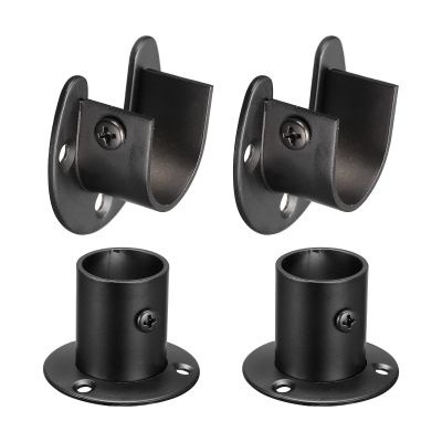 uxcell 1'' Dia Stainless Steel Closet Pole Sockets Closet End Supports Flange Rod Set for Bathroom Curtain, Set of 4, Black