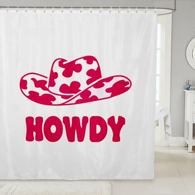 Feelyou Printed Bath Curtain Western Hat Pattern Shower Curtain for Kids Boys Children Pink Cowgirl Bathroom Shower Curtain Set Abstract West Kids Bathroom Accessories 72"x78"