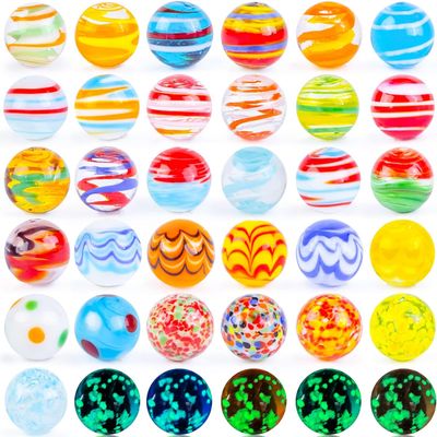 MCPINKY 36PCS Glass Marbles, Including 5 Glow in The Dark Marbles for Vase Filler, Fish Tank, Table Scatter Decoration