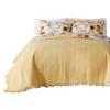 Benjara Kelsa 2 Piece Twin Quilt Set with Pillow Sham, Cotton, Ruffled Border, Gold view 2