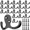 Telodyme 20 Pcs Coat Hooks,Heavy Duty Double Prong Hooks with 40 Screws,Wall Hooks Robe Hooks for Bathroom Kitchen Entryway,No Rust Wall Mounted Utility Hooks for Towel Key Bag Scarf Cup(Black) view 1