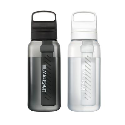 LifeStraw Go Series Water Bottle, Black/Clear, 1 L, 2PK