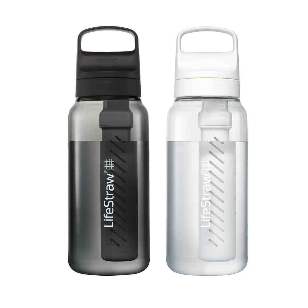 LifeStraw Go Series Water Bottle, Black/Clear, 1 L, 2PK