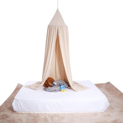 Tbest Canopy Bed Curtain,Round Dome Hanging Bed Canopy Net Curtain for Baby Kid Reading Playing (Khaki)