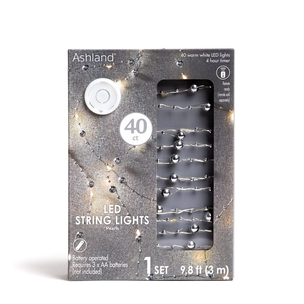 Ashland 40ct. Warm White Silver Pearl LED String Lights