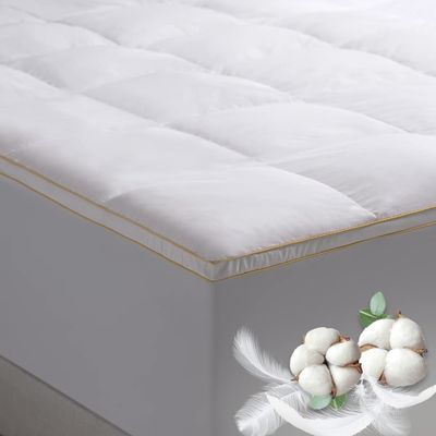 Simmons Feather Bed Twin Mattress Topper with 230TC Microfiber Shell - Skin Friendly Prime Feather Fiber Baffle Box Mattress Topper with 15 Skirt for Twin Size Bed - Plush Mattress Pad, 39x75