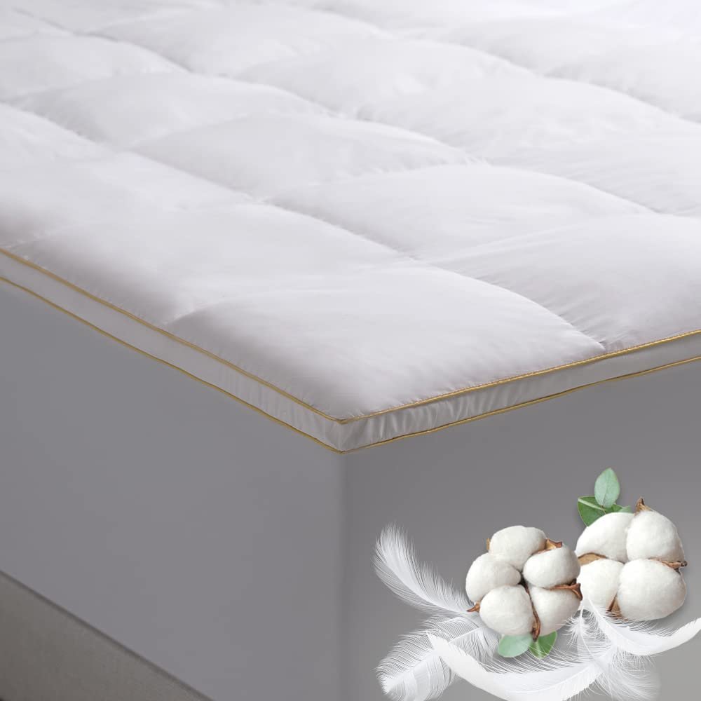 Simmons Feather Bed Twin Mattress Topper with 230TC Microfiber Shell - Skin Friendly Prime Feather Fiber Baffle Box Mattress Topper with 15 Skirt for Twin Size Bed - Plush Mattress Pad, 39x75