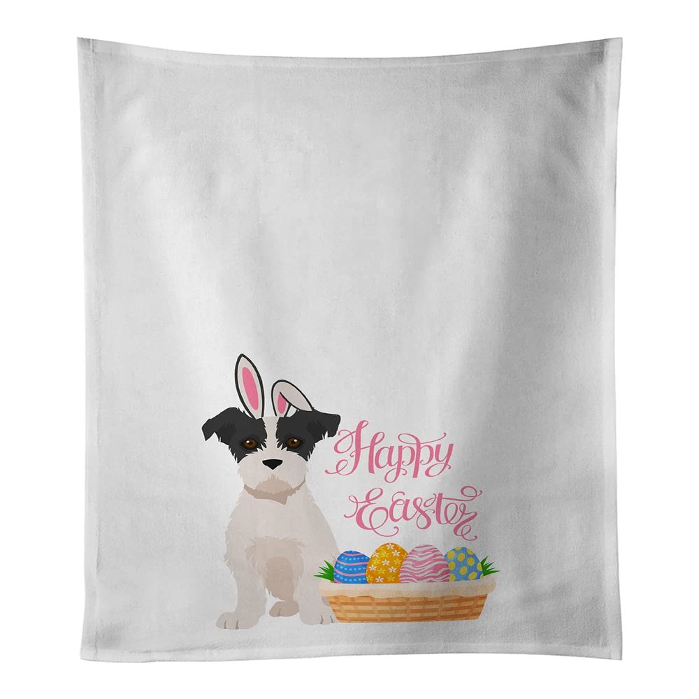 Caroline's Treasures WDK5045WTKT Black White Wirehair Jack Russell Terrier Easter White Kitchen Towel Set of 2 Dish Towels Decorative Bathroom Hand towel for Hand, Face, Hair, Yoga, Tea, Dishcloth, 19