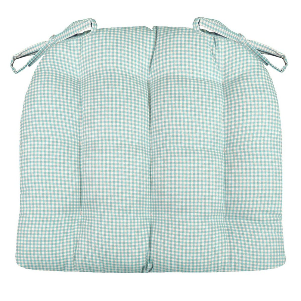 Barnett Home Decor Madrid Aqua Dining Chair Pad with Ties - Medium Size 18 Chair Cushion - Latex Foam Fill - Machine Washable, Reversible, 100% Cotton, Made in USA (Turquoise Gingham)