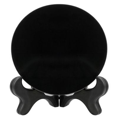 Black Obsidian Scrying Mirror 1.96 in (50 mm) Natural Obsidiana Negra Crystal Disc Plate with Stand, Feng Shui Alchemy Meditation Tools for Spiritual Practices Healing Yoga Divination Home Desk Decor