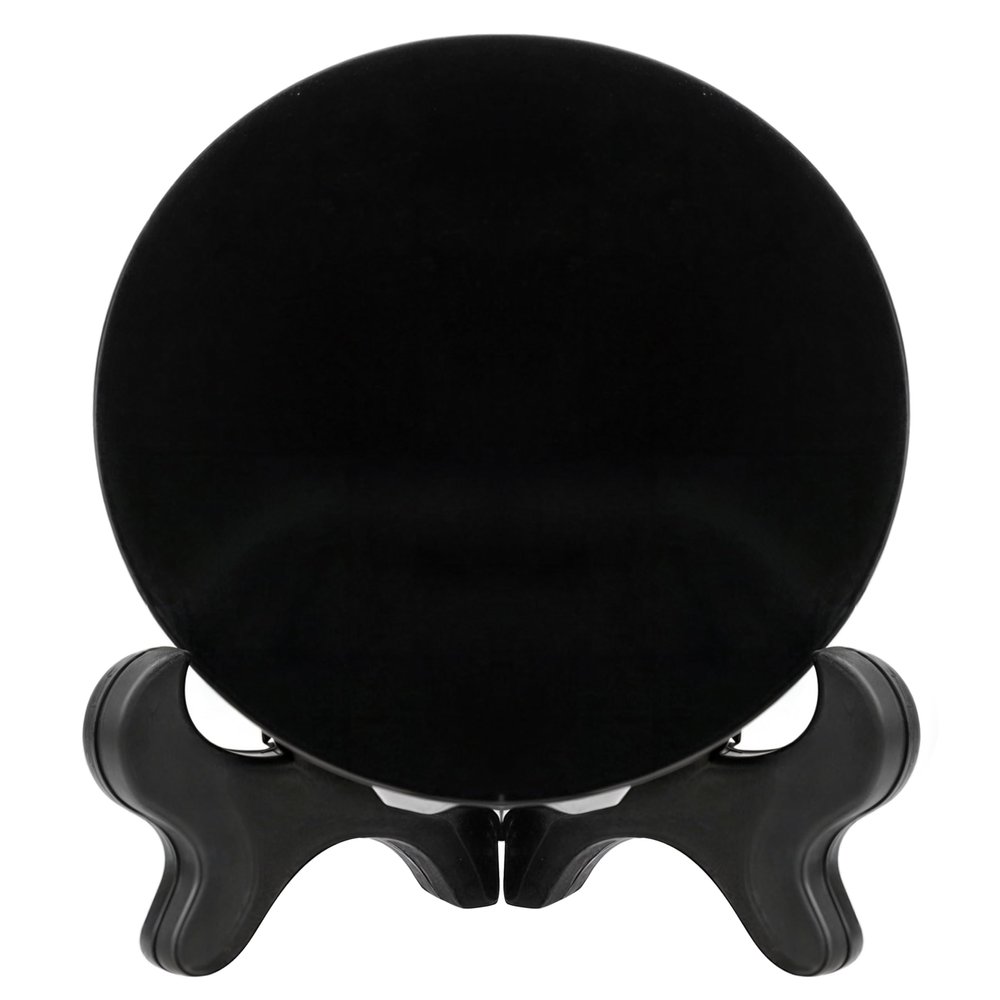 Black Obsidian Scrying Mirror 1.96 in (50 mm) Natural Obsidiana Negra Crystal Disc Plate with Stand, Feng Shui Alchemy Meditation Tools for Spiritual Practices Healing Yoga Divination Home Desk Decor
