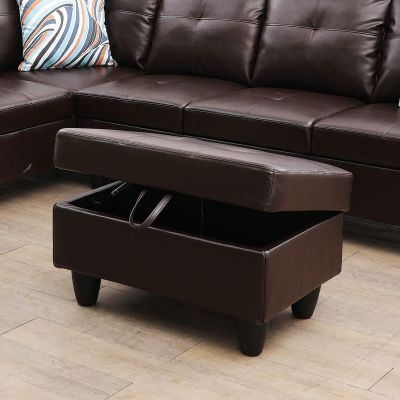 A Ainehome Ottoman, Modern Leather Ottoman for Living Room, Apartment and Small Space(Size: 28.5''x19''x17.5''H, B-Brown)
