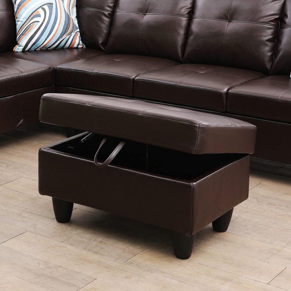 A Ainehome Ottoman, Modern Leather Ottoman for Living Room, Apartment and Small Space(Size: 28.5''x19''x17.5''H, B-Brown)
