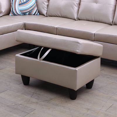 A Ainehome Ottoman, Modern Leather Ottoman for Living Room, Apartment and Small SpaceSize: 28.5''x19''x17.5''H, B-Latte