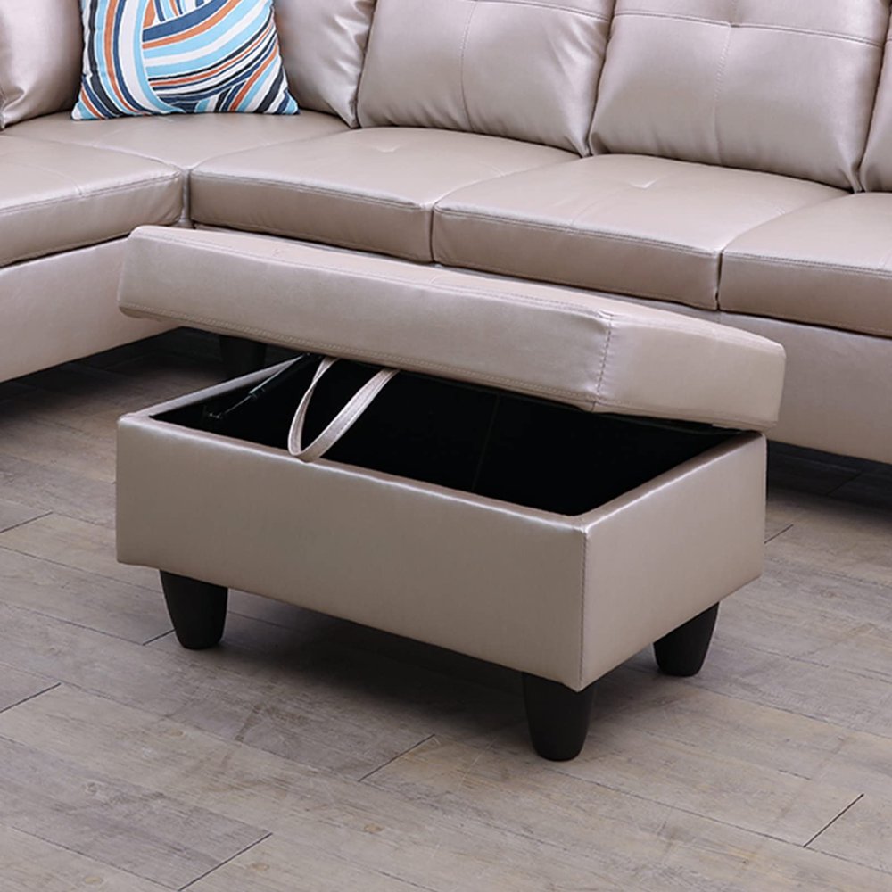 A Ainehome Ottoman, Modern Leather Ottoman for Living Room, Apartment and Small SpaceSize: 28.5''x19''x17.5''H, B-Latte