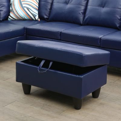 A Ainehome Ottoman, Modern Leather Ottoman for Living Room, Apartment and Small Space(Size: 28.5''x19''x17.5''H, B-Blue)