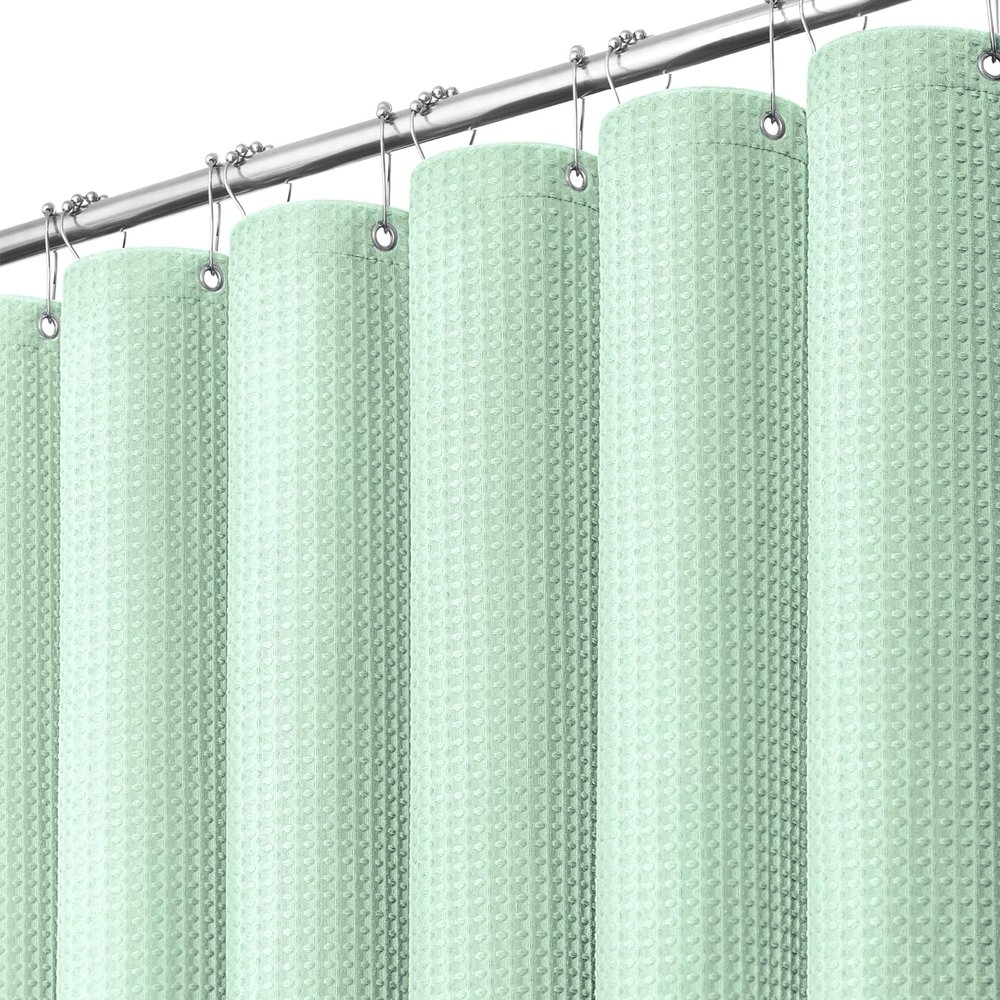 Dynamene Long Waffle Shower Curtain 256 GSM Heavy Fabric 72x78 Mint Green