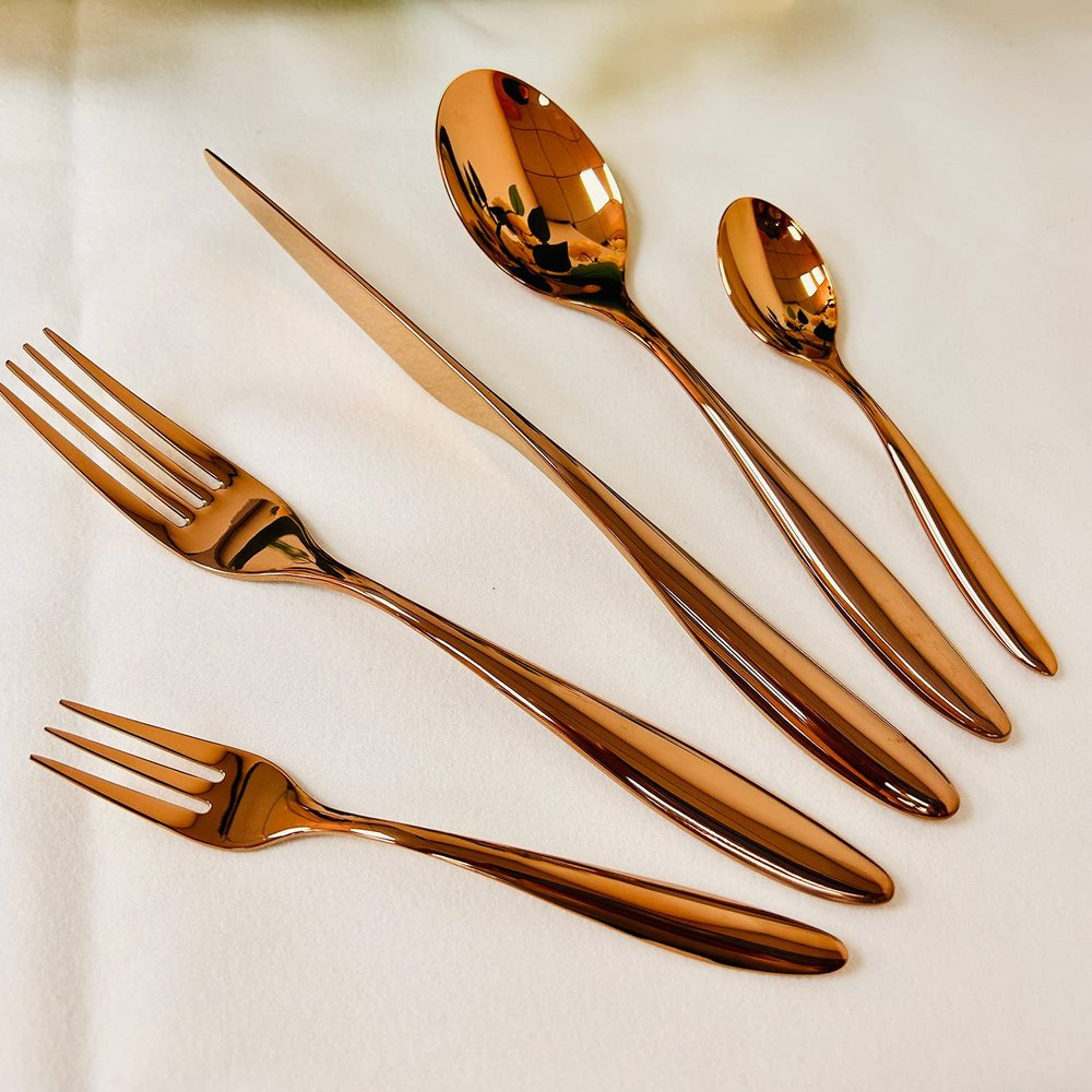40 Piece Rose Gold Flatware Set Service for 8, 18/10 Stainless Steel Heavy Duty Silverware Cutlery Set, Modern & Elegant Design for Home/Hotel/Wedding, Dishwasher Safe (40-Piece for 8)