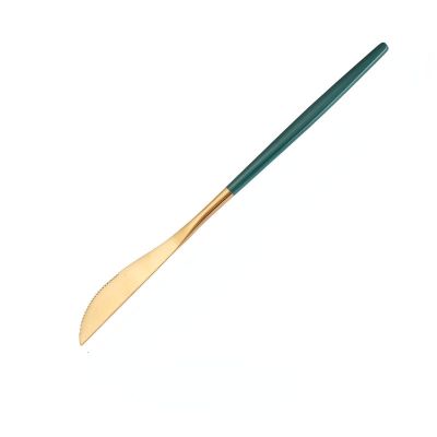 Knife, fork and spoon three-piece set Western food steak knife and fork dark green gold knife and fork spoon chopsticks gift set Dark green gold dinner knife