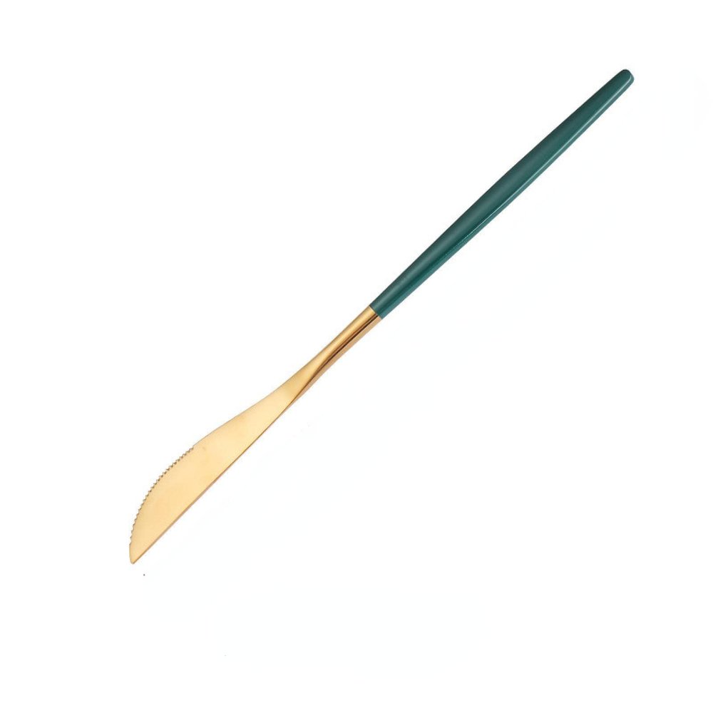 Knife, fork and spoon three-piece set Western food steak knife and fork dark green gold knife and fork spoon chopsticks gift set Dark green gold dinner knife