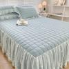 OTBK 3 Piece Set Bed Skirt Ruffle Wrap Thick Quilting Bedspread Fitted Sheet Cover Bed Skirt Full King Queen Bedcover Lace Pillowcases (Color : Milk White, Size : 180x200cm) view 3